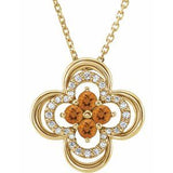 Collier trèfle 18 pouces en or 14 carats avec citrine naturelle jaune et diamants naturels (0,08 carat au total), 45,7 cm (18 pouces).