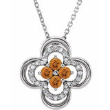 Collier trèfle 18 pouces en or 14 carats avec citrine blanche naturelle et diamants naturels (0,08 carat au total),