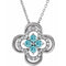 Collier trèfle 18 pouces en or blanc 14 carats, zircon bleu naturel et diamants naturels (0,08 carat au total), 45,7 cm (18 pouces).