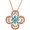 Collier trèfle 18 pouces en or rose 14 carats, zircon bleu naturel et diamants naturels (0,08 carat au total), 45,7 cm (18 pouces).