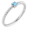 Bague solitaire corde en or blanc 14 carats et aigue-marine naturelle de 3 mm