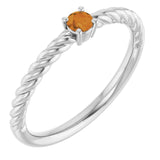 Bague solitaire en platine avec citrine naturelle de 3 mm et corde