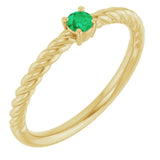 Bague solitaire corde en or jaune 14 carats avec émeraude naturelle de 3 mm