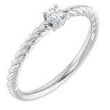 Bague solitaire en or blanc 14 carats avec saphir blanc naturel de 3 mm et monture corde