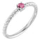 Bague solitaire en or blanc 14 carats avec tourmaline rose naturelle de 3 mm, sertie sur corde.