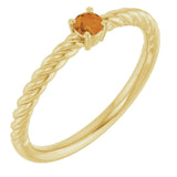Bague solitaire corde en citrine naturelle jaune 14 carats de 3 mm