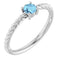 Bague solitaire en platine avec aigue-marine naturelle de 4 mm et corde