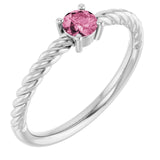 Bague solitaire en platine avec tourmaline rose naturelle de 4 mm, style corde