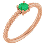 Bague solitaire corde en or rose 14 carats et émeraude naturelle de 4 mm