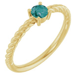 Bague solitaire corde en alexandrite jaune 14 carats de 4 mm cultivée en laboratoire
