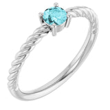 Bague solitaire en argent sterling avec zircon bleu naturel de 4 mm et monture corde