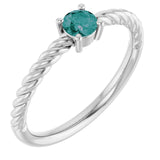 Bague solitaire corde en alexandrite de laboratoire de 4 mm en platine