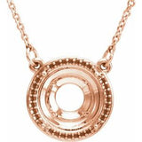 Monture de collier style halo ronde en or rose 14 carats de 10 mm, 40,6 cm (16 pouces)