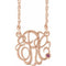 Collier monogramme 3 initiales en tourmaline rose imitation 14 carats, 30 mm, 45,7 cm (18 pouces).