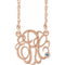 Collier monogramme 3 initiales en imitation aigue-marine rose 14 carats, 20 mm, 45,7 cm (18 pouces)