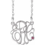 Collier monogramme 3 initiales en tourmaline rose imitation imitation or blanc 14 carats, 20 mm, 45,7 cm (18 pouces)