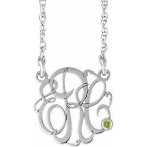 Collier monogramme 3 initiales en péridot imitation blanc 10K 25 mm, 45,7 cm (18 pouces)