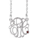 Collier monogramme 3 initiales en grenat imitation Mozambique blanc 14 carats, 25 mm, 45,7 cm (18 pouces)