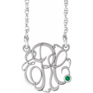 Collier monogramme 3 initiales en imitation émeraude blanche 10K (20 mm), 45,7 cm (18 pouces), orné de 3 diamants : ...