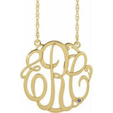 Collier en argent sterling plaqué or jaune 14 carats, 30 mm, monogramme 3 initiales, zircon bleu imitation, 45,7 cm (18 pouces).