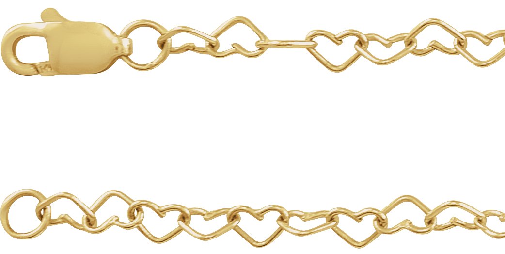 14K Yellow Gold 3.2 mm Heart Cable 7" Chain